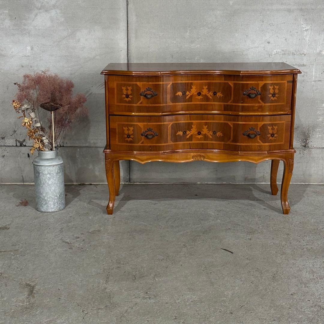 ✦70s✦象嵌 ロココ調ヴィンテージ 2段チェスト／ヨーロピアン サイドチェスト