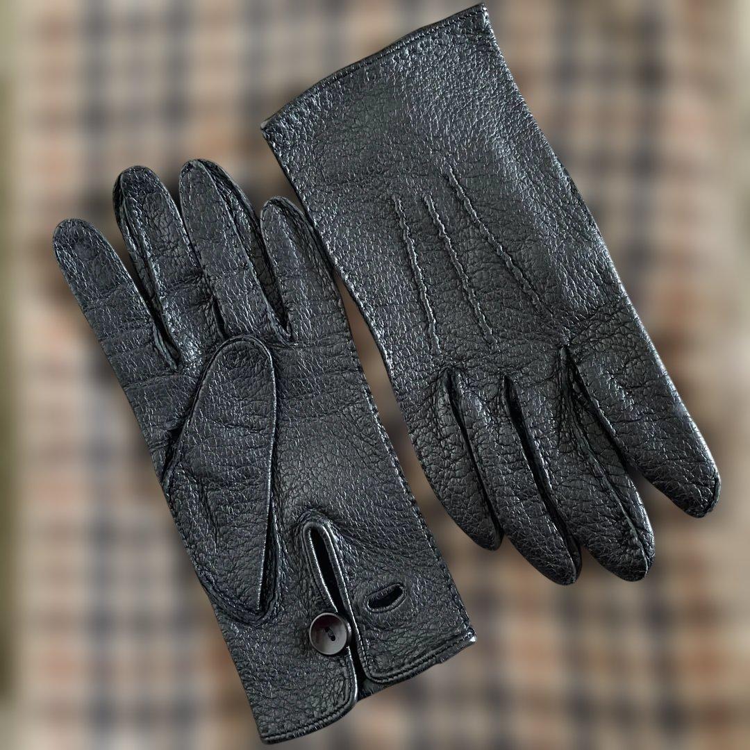 【ヴィンテージ美品】HOGSKINイングランド製/ペッカリー本革手袋ブラック