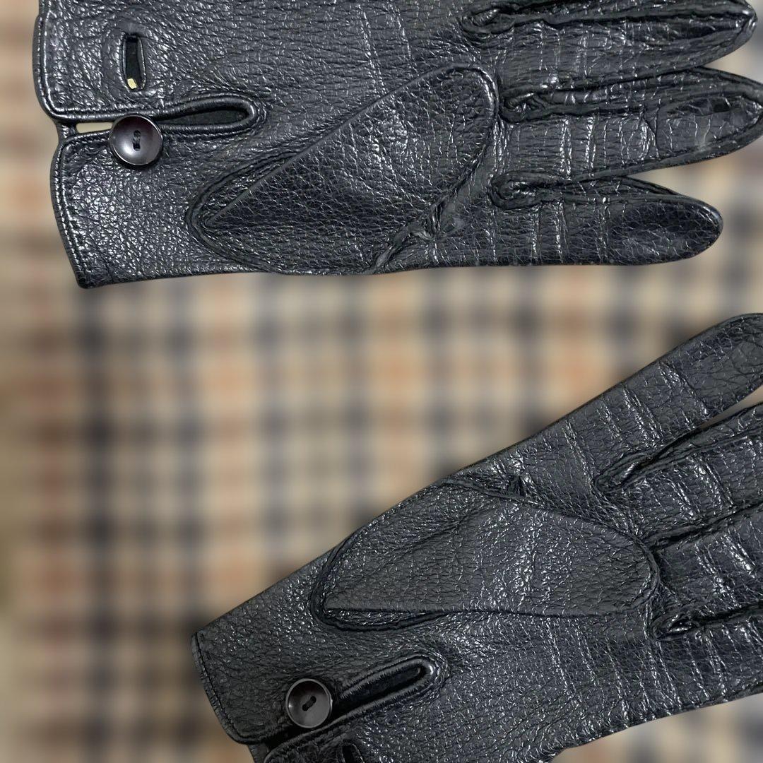【ヴィンテージ美品】HOGSKINイングランド製/ペッカリー本革手袋ブラック