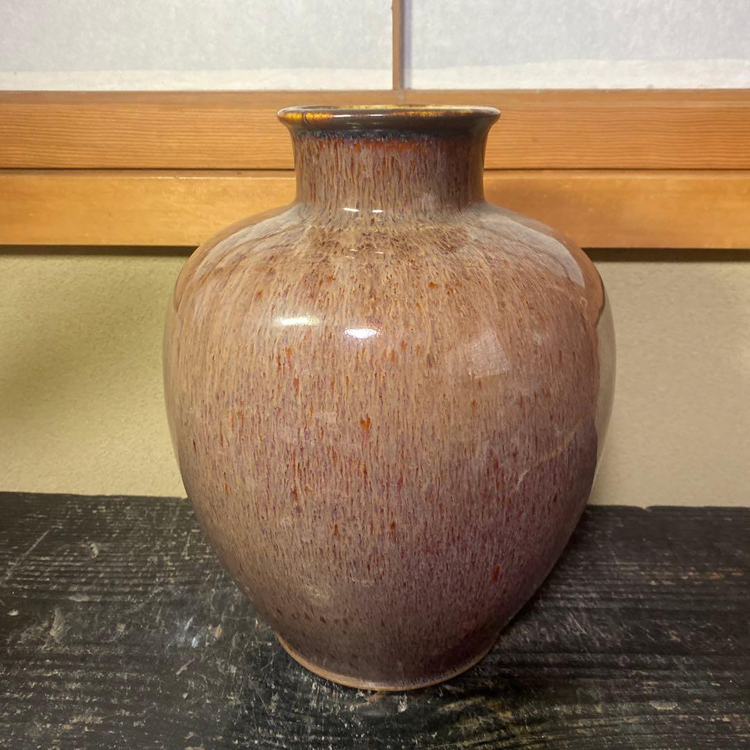 中国　古玩　孔雀釉赤壺花瓶27cm16cm