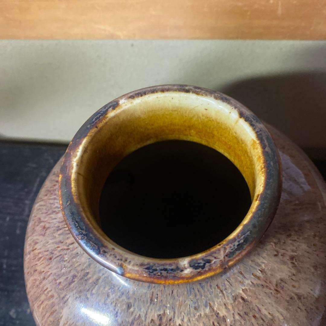 中国　古玩　孔雀釉赤壺花瓶27cm16cm