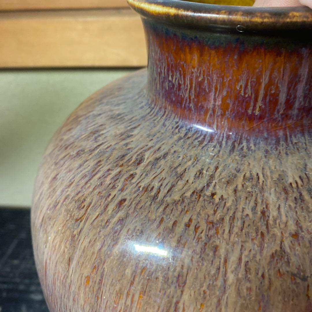 中国　古玩　孔雀釉赤壺花瓶27cm16cm