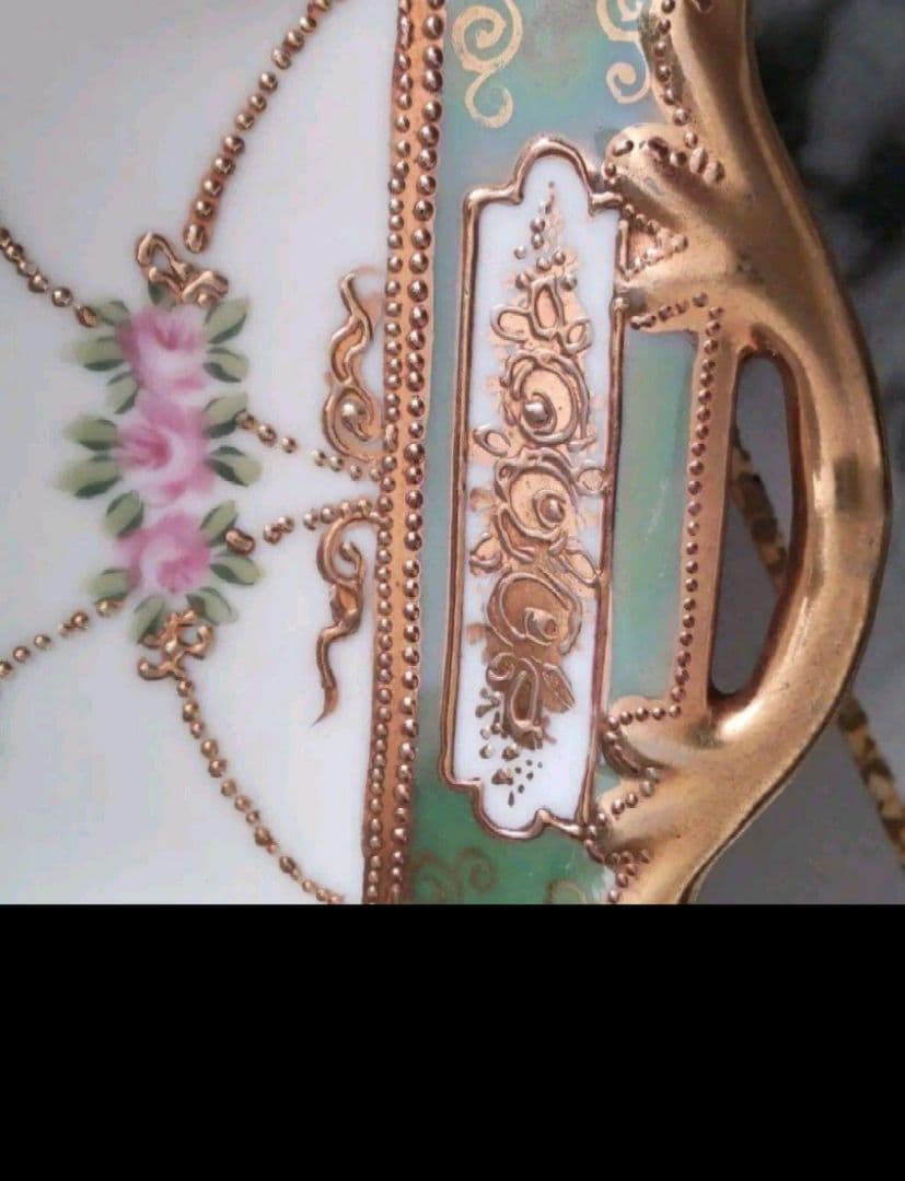 新春セール~1/31オールドノリタケ 希少 手付き八角形の薔薇の花柄皿