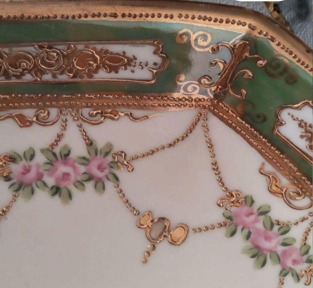 新春セール~1/31オールドノリタケ 希少 手付き八角形の薔薇の花柄皿