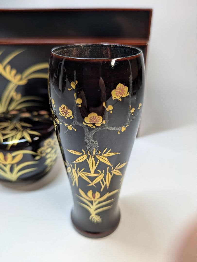 茶箱　梅笹文様　茶道具　平棗　茶せん筒　香合　骨董　光琳蒔絵　輪島塗