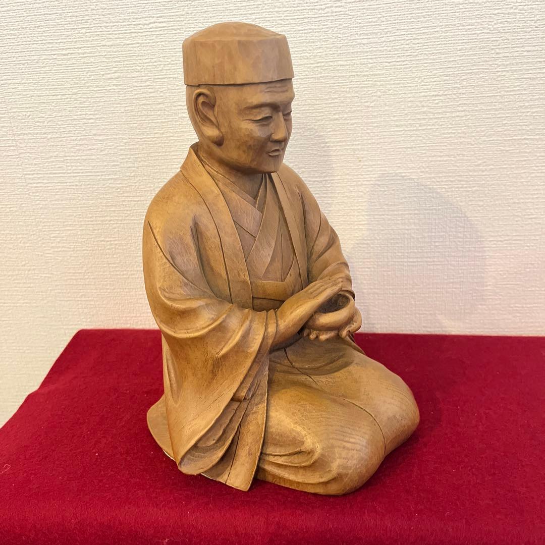 木彫り　利休像　慶雲作