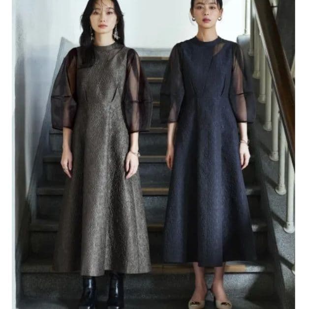 ルイルエブティック フレア ジャガードドレス ワンピース 結婚式 お呼ばれ