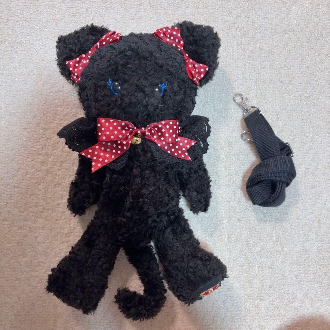 ねこくみゃちゃんポシェット　黒エンジ