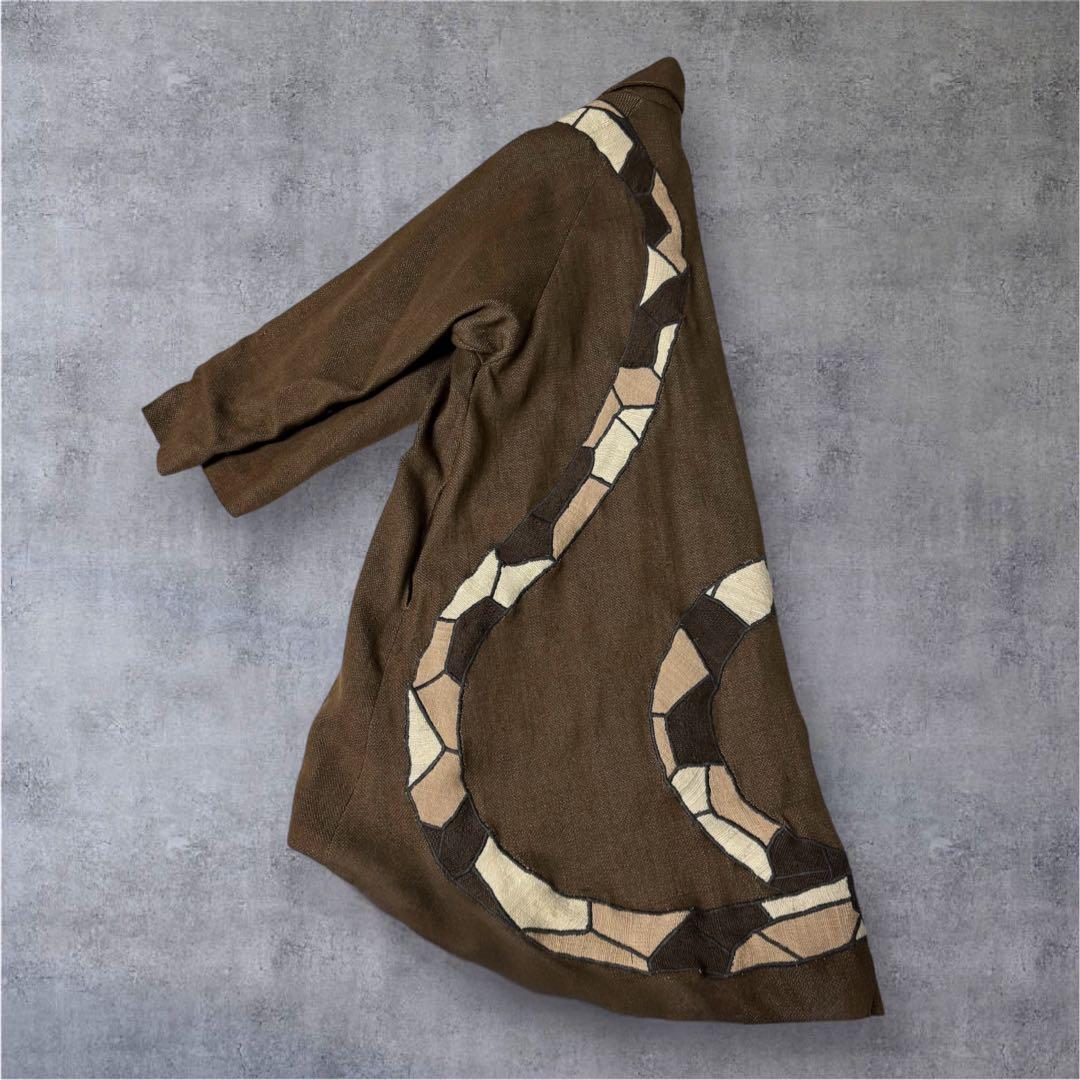 60s 70s アメリカ古着 ガウンコート ロングジャケット 刺繍 トカゲ 蛇