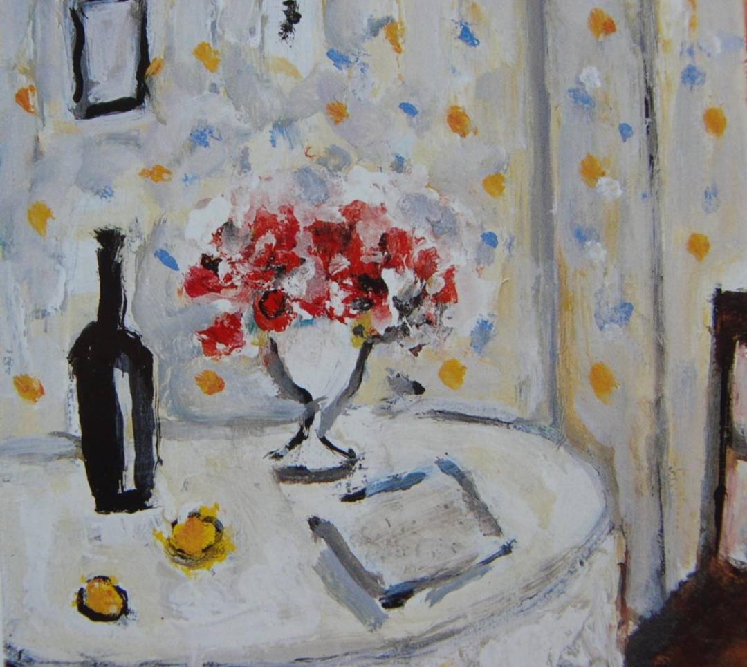 八木伸子、【花のある室内】、希少な額装用画集より、厳選、新品額装、マット額装付