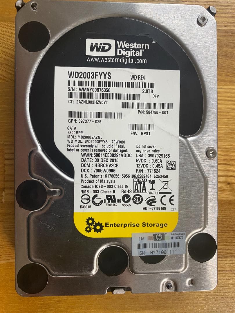 2TB HDD×4台 全台正常 0データ書き込み済み WD RE4 / HGST