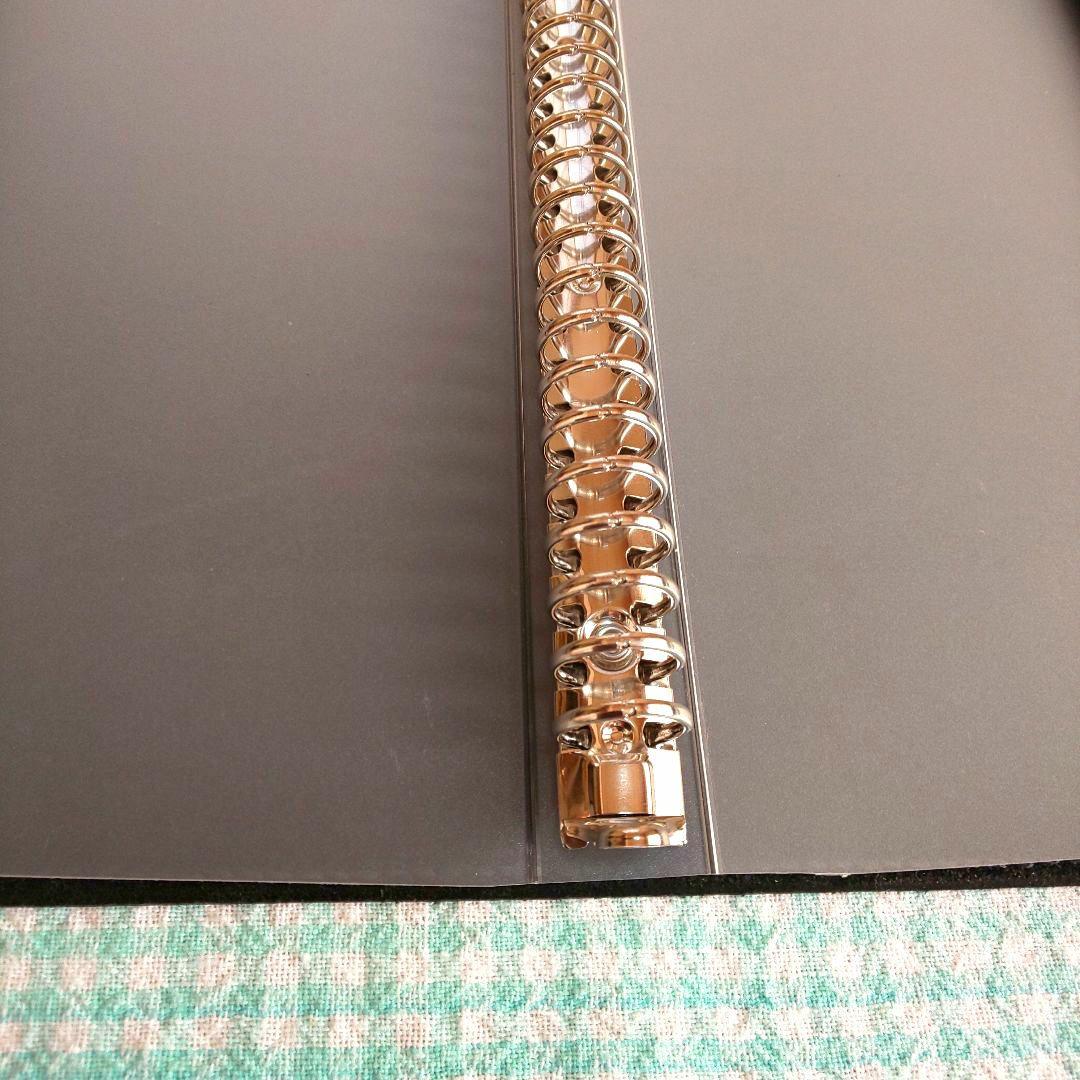 オイルワックスヌメ革黒レザーカバー、B5 26穴バインダー付