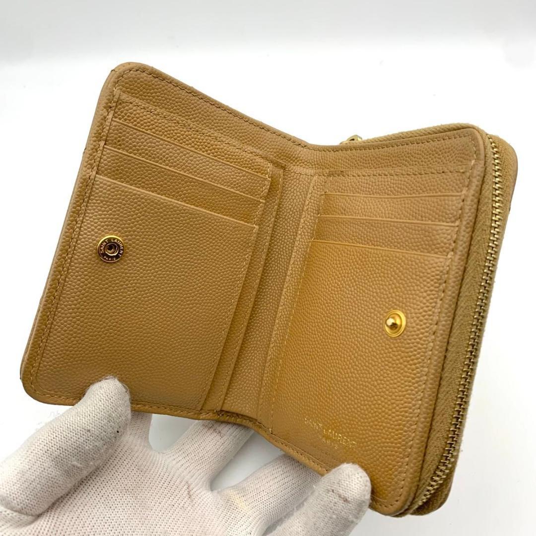 鑑定済み 美品 サンローラン 財布 カサンドラ YSL コンパクト キャメル