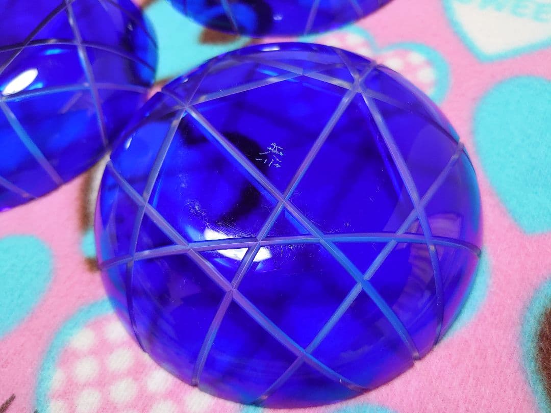 河上恭一郎 切子皿 瑠璃雪真垣文 5客 現代作家 カットグラス ガラス工芸 義山