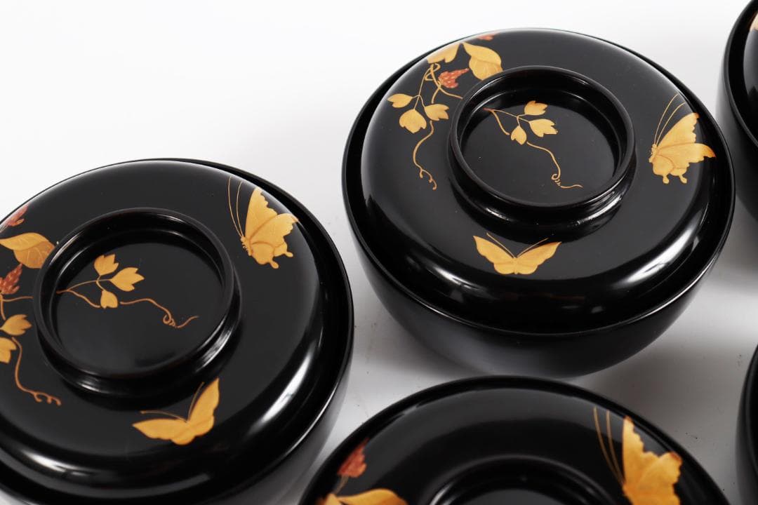 木製漆器 花蝶蒔絵 吸物椀 五客 漆芸③