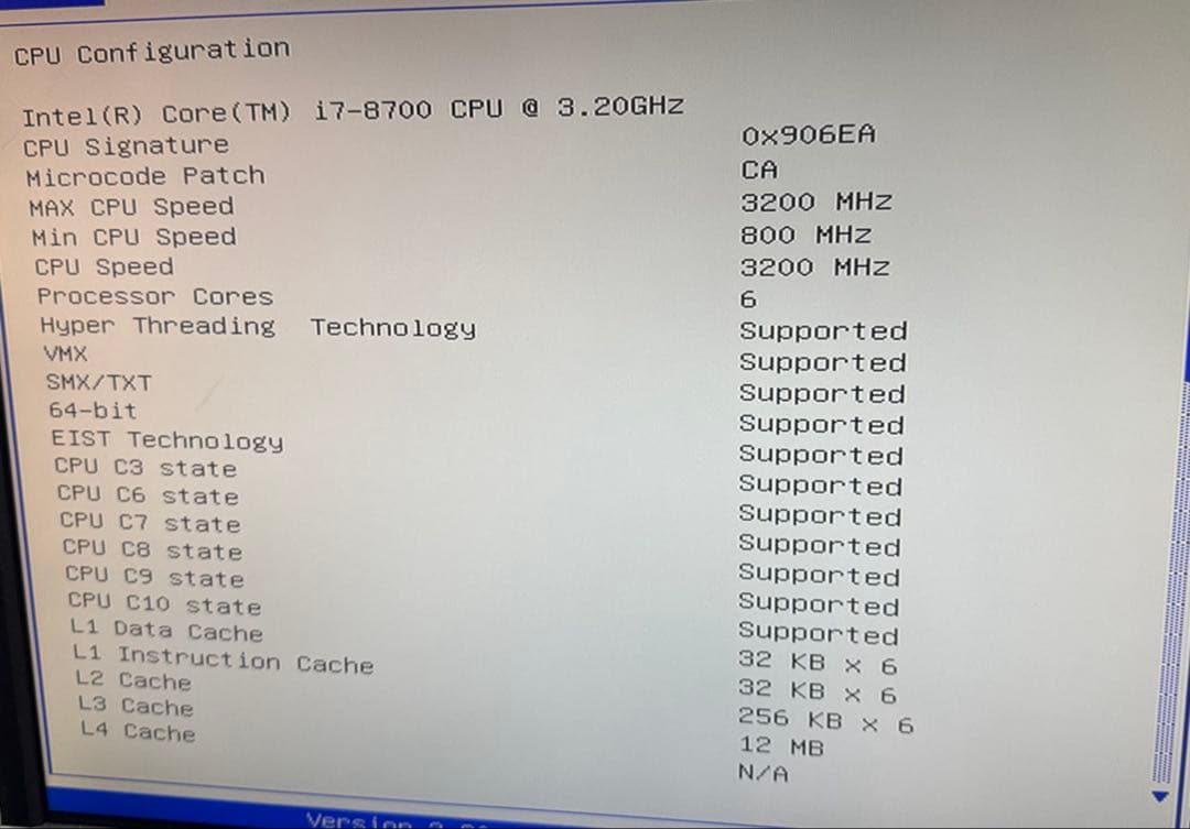 Intel core i7-8700 3.20GHz 動作確認済み