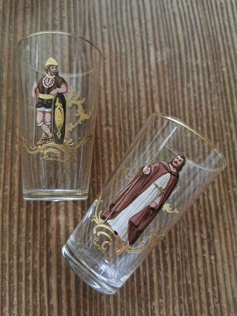 アンティーク19世紀ロブマイヤー 手描エナメル金彩 オペラ歌劇ペアショットグラス