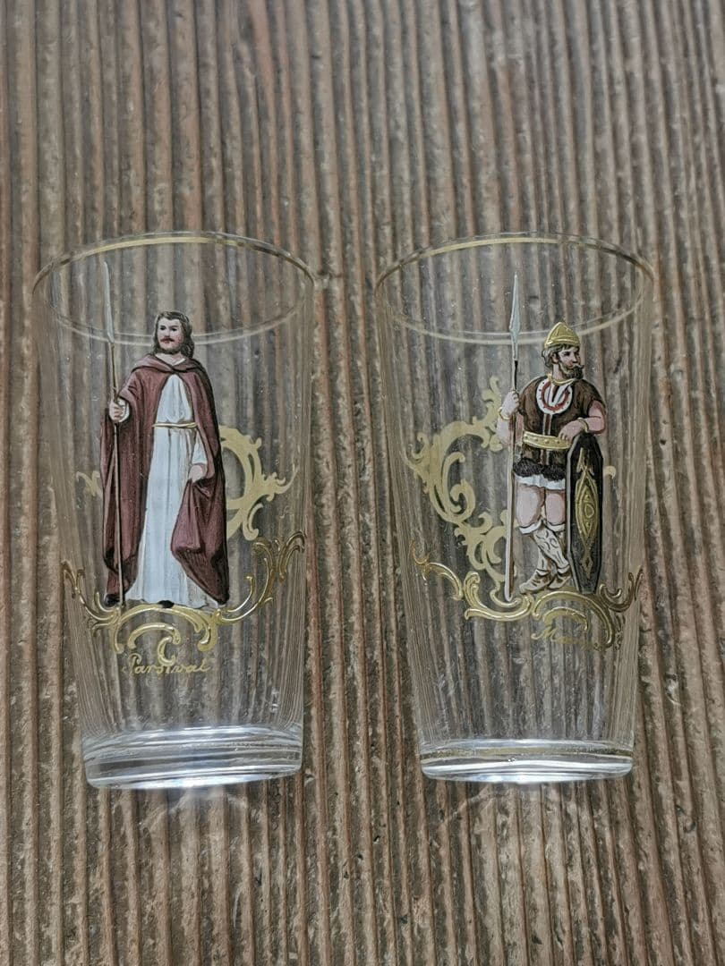 アンティーク19世紀ロブマイヤー 手描エナメル金彩 オペラ歌劇ペアショットグラス