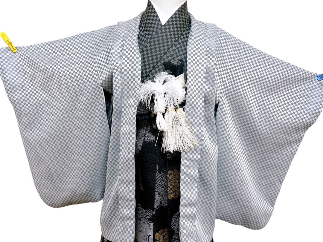 市松模様♡七五三　5歳　男の子　セット　一式　シンプル　黒　グレー