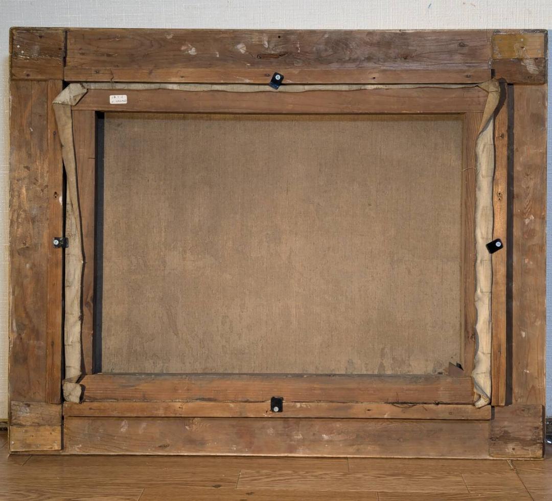 【真作】絵画　油彩12号　風景画　春の里山　桜咲く古民家の風景　U84