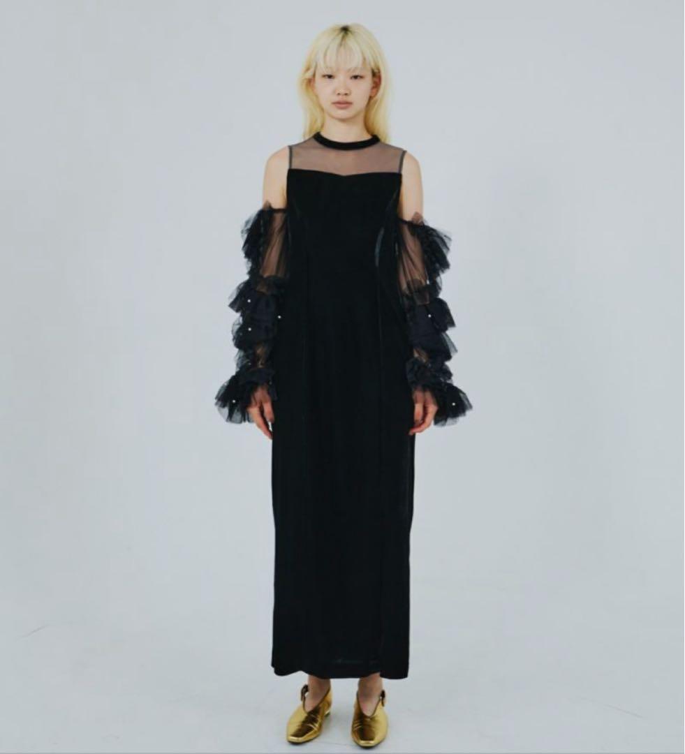 ANDRESED detached sleeve dress ブラックホワイトS