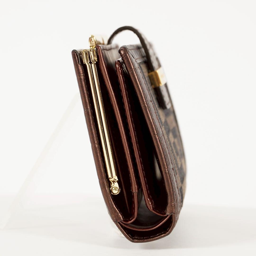 【極美品✨】ジバンシー　付属品　三つ折り財布　ロゴ総柄　がま口　レザー　ブラウン