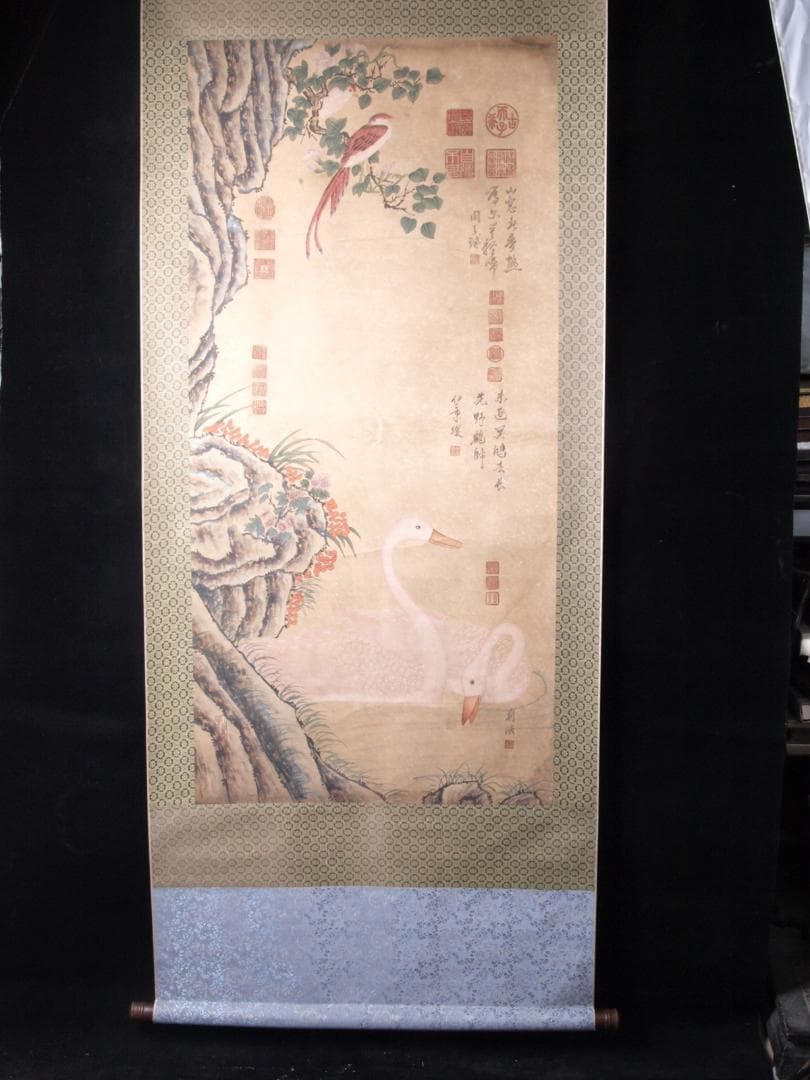 骨董市仕入れ品　唐時代掛け軸　肉筆水彩絵　骨董品　唐物 AK836A13-2