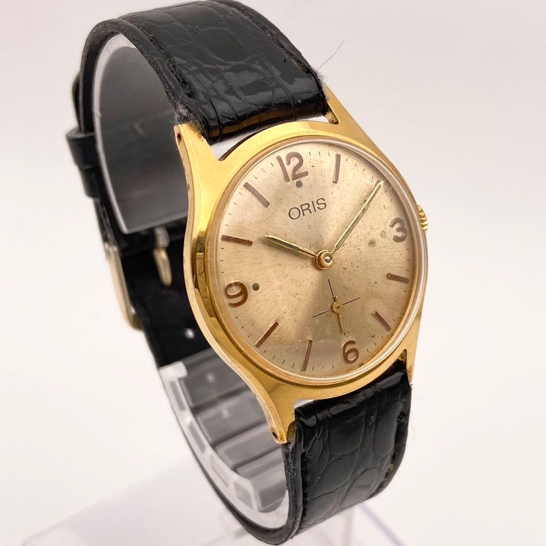 【稼働】ORIS スモセコ 手巻き時計 飛びアラビア数字 希少 ゴールド メンズ