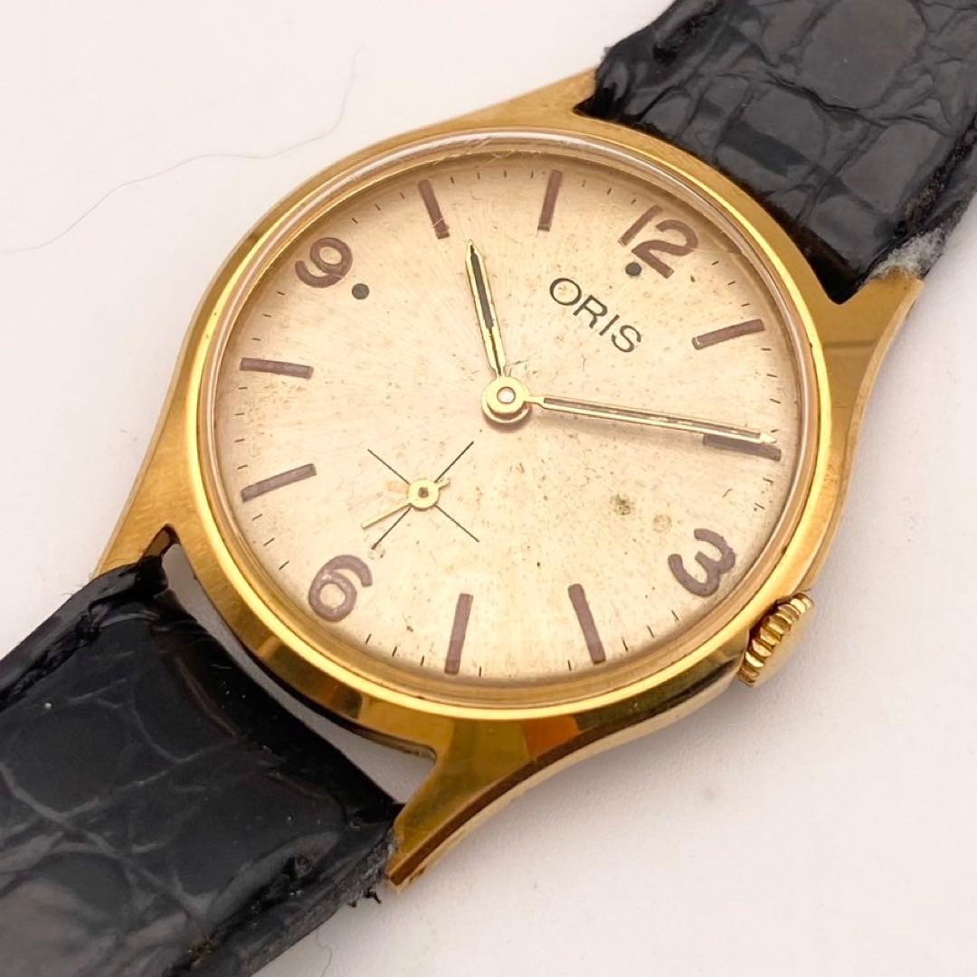 【稼働】ORIS スモセコ 手巻き時計 飛びアラビア数字 希少 ゴールド メンズ