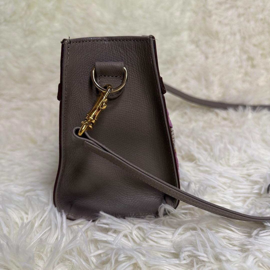 美品❕decobranche 花柄ショルダーバッグ グレー レザー