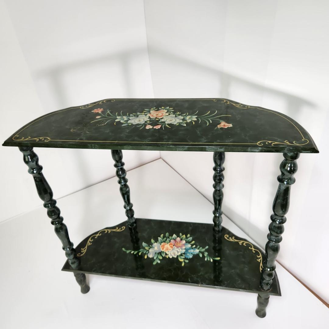 花柄ペイント アンティーク風コンソールテーブル 洋風クラシック家具