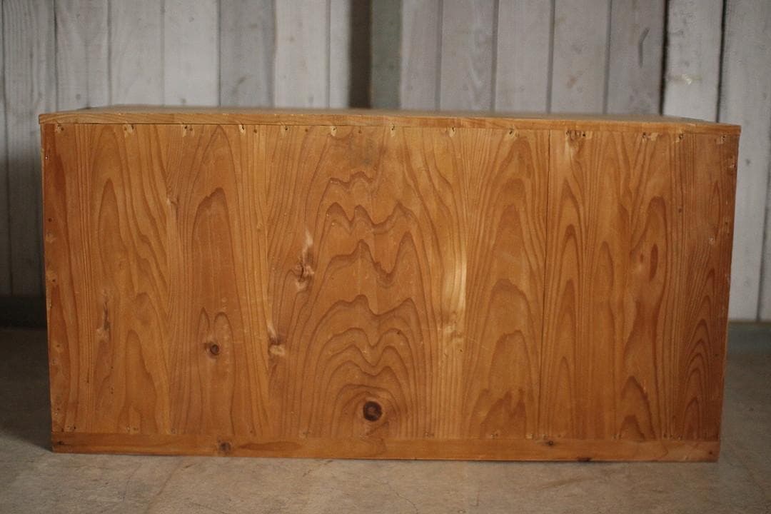 古いガラス戸棚×木製小引き出し3杯　ローチェスト　食器棚　古家具