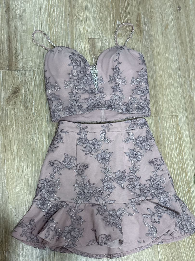 【Jewels】スパンコール刺繍レースセットアップミニドレス Sサイズ