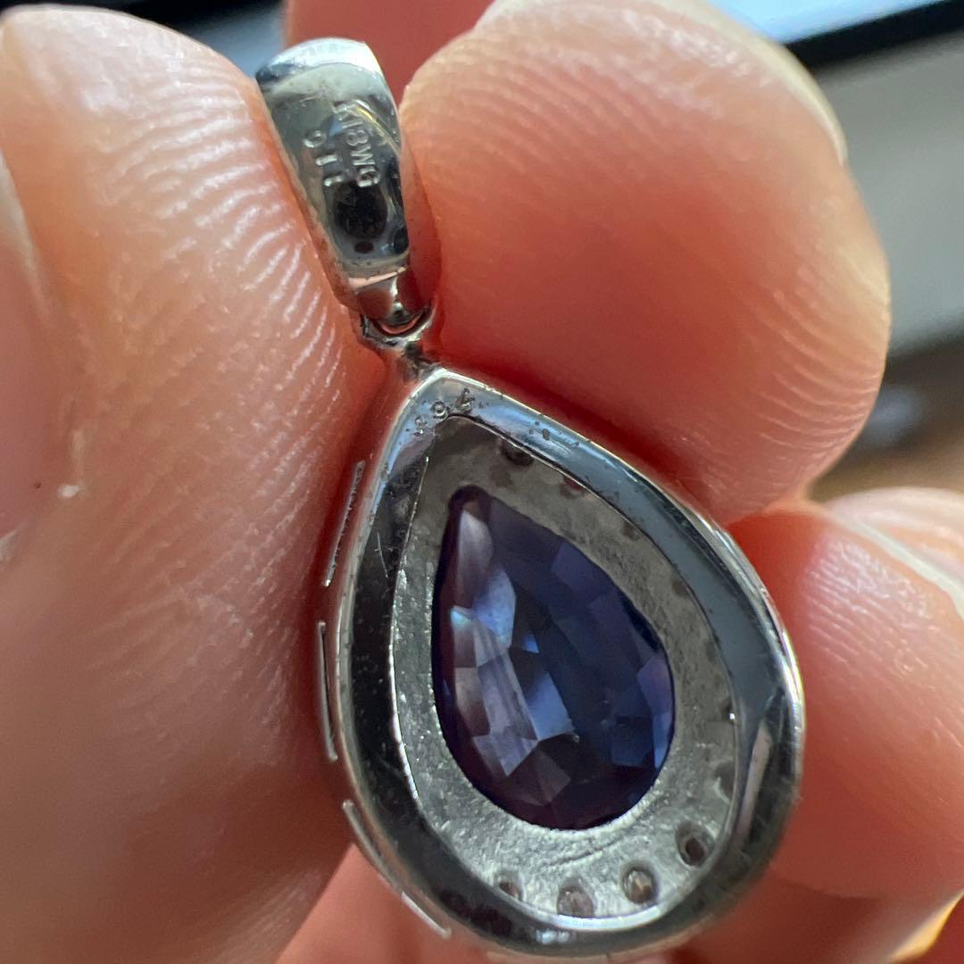 天然石ブルー石 サファイア？ペンダントトップk18WG