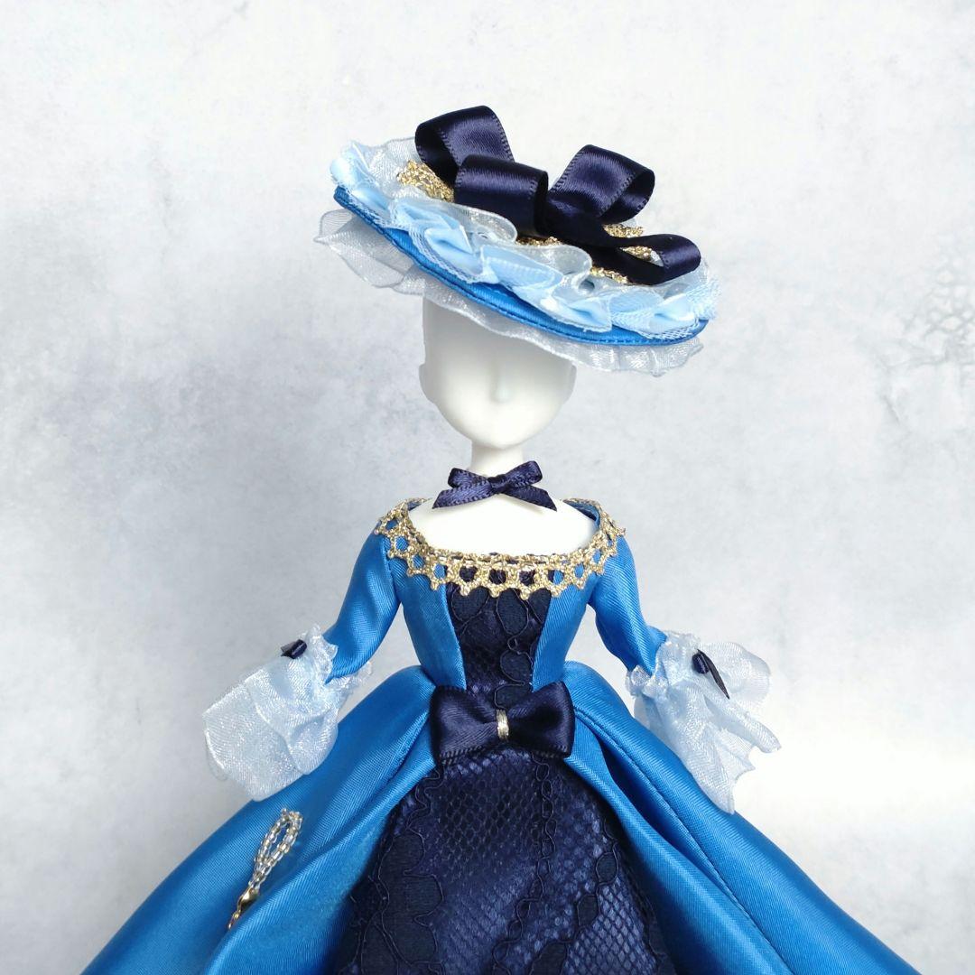 22cmドールドレス セルリアン×紺のローブ・ア・ラ・フランセーズ