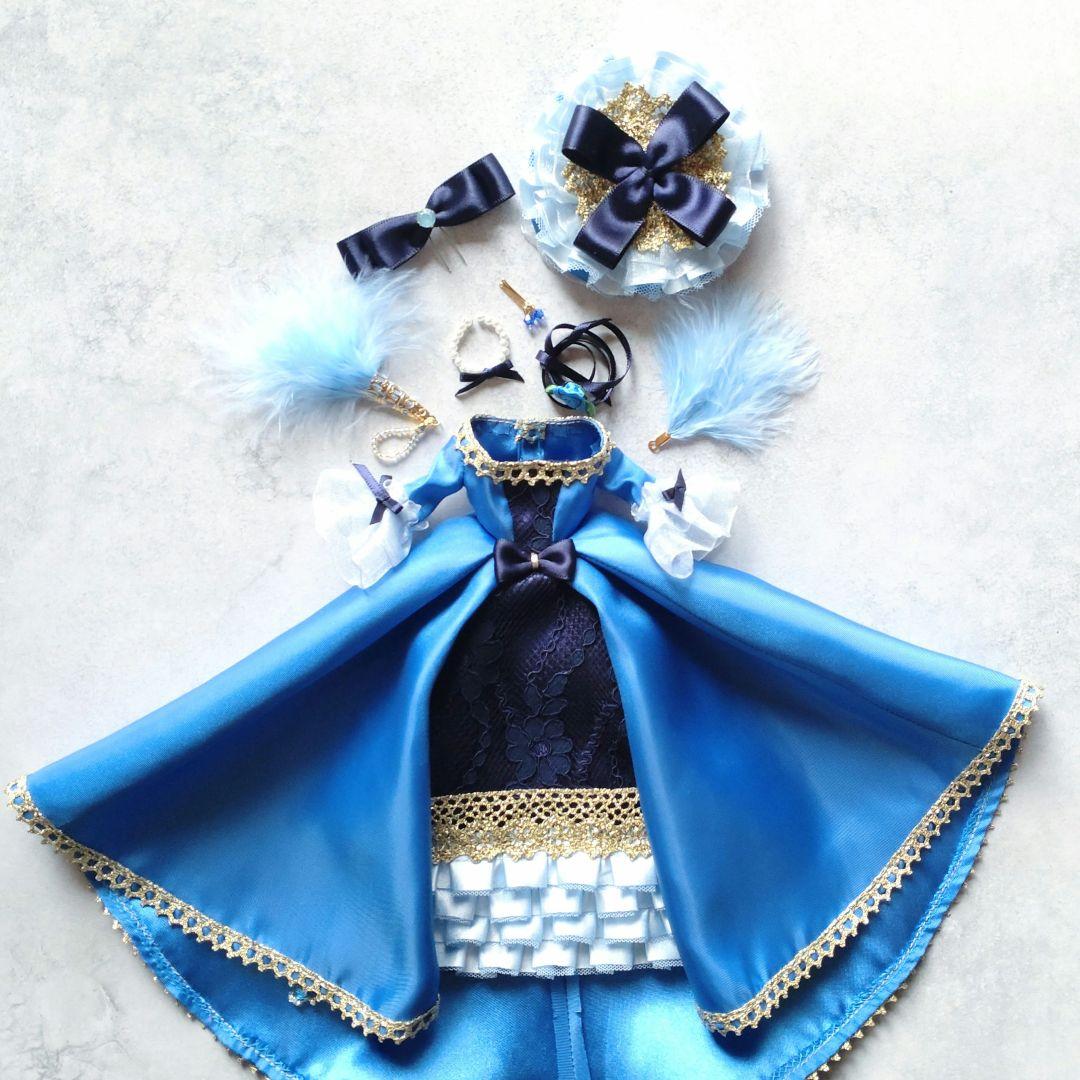 22cmドールドレス セルリアン×紺のローブ・ア・ラ・フランセーズ