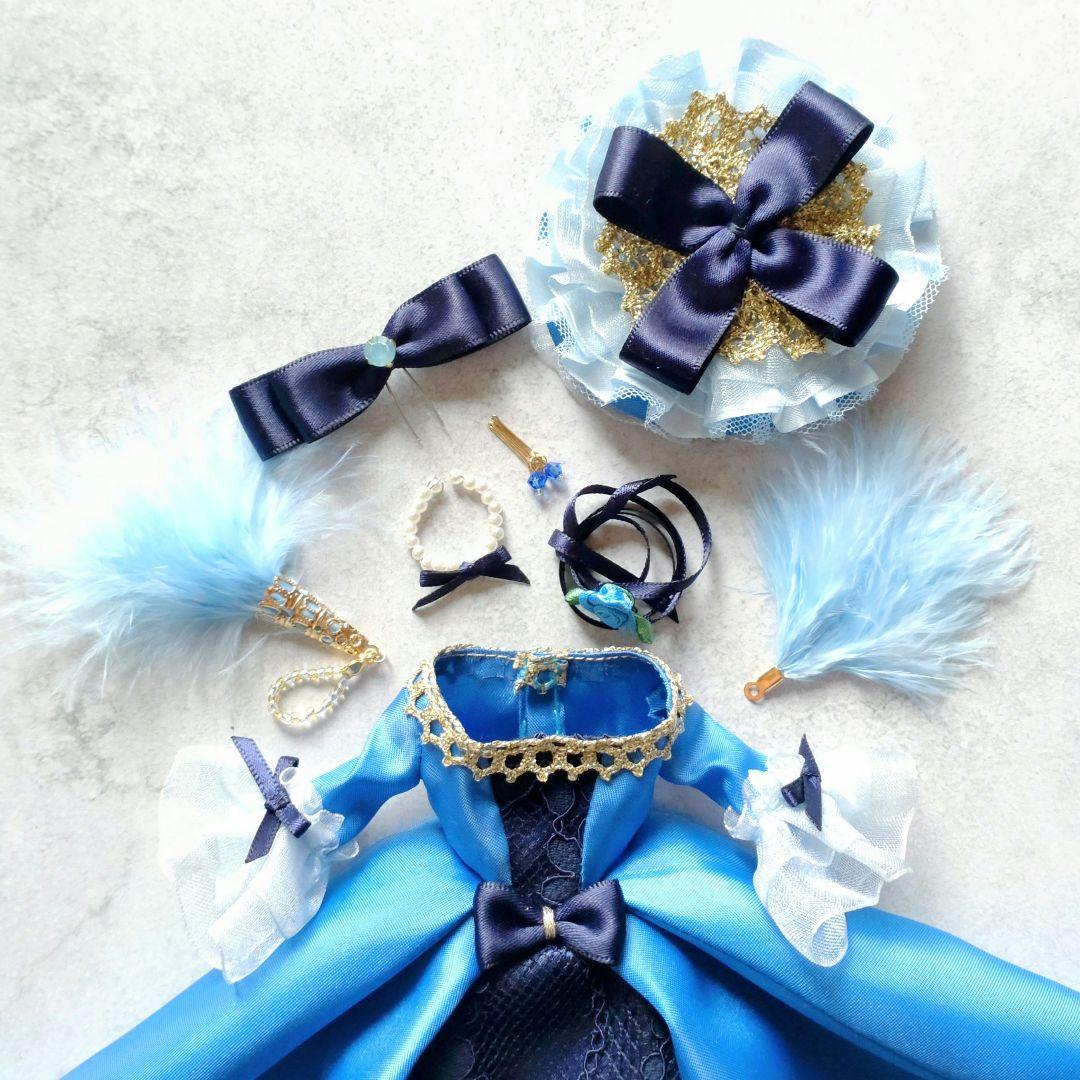 22cmドールドレス セルリアン×紺のローブ・ア・ラ・フランセーズ