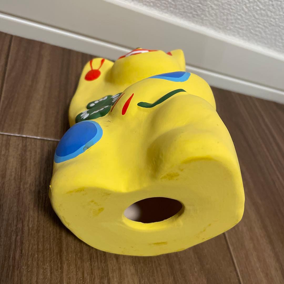 招き猫 置物 幸運 黄色　輪葉葉
