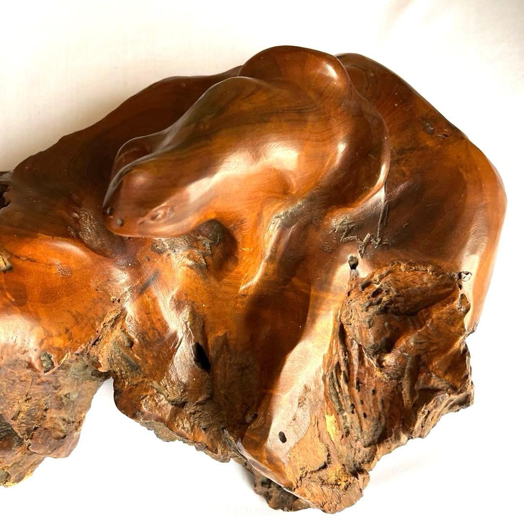 天然木　カエルの彫刻　流木　インテリア装飾　彫刻　美術品　骨董　幅60㎝　カエル