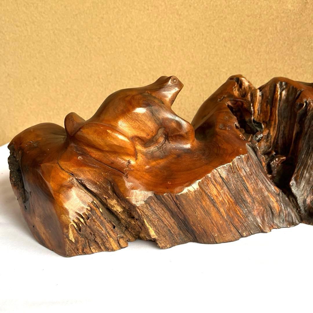 天然木　カエルの彫刻　流木　インテリア装飾　彫刻　美術品　骨董　幅60㎝　カエル