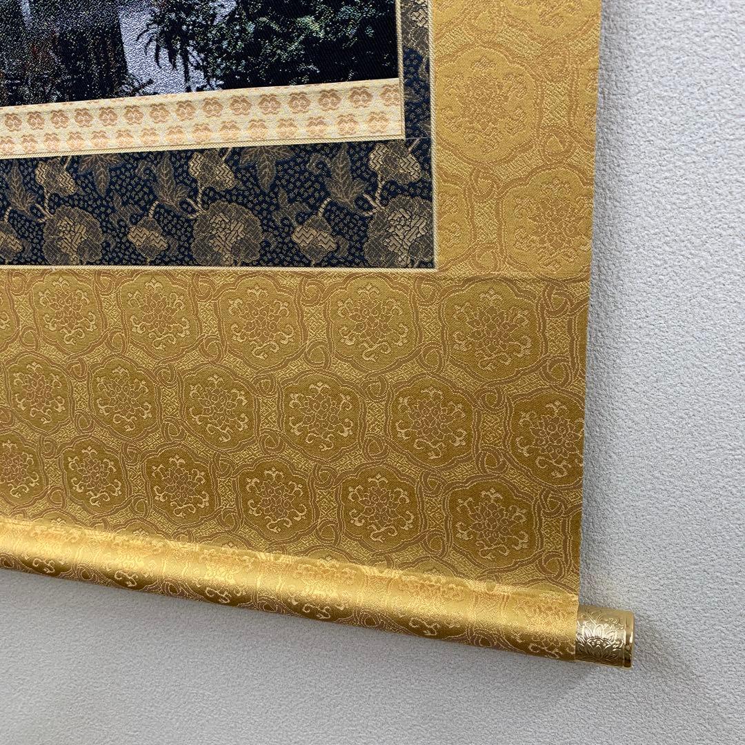 美品 掛け軸 正絹西陣織 金閣寺 般若心経 太巻き付 年中掛け