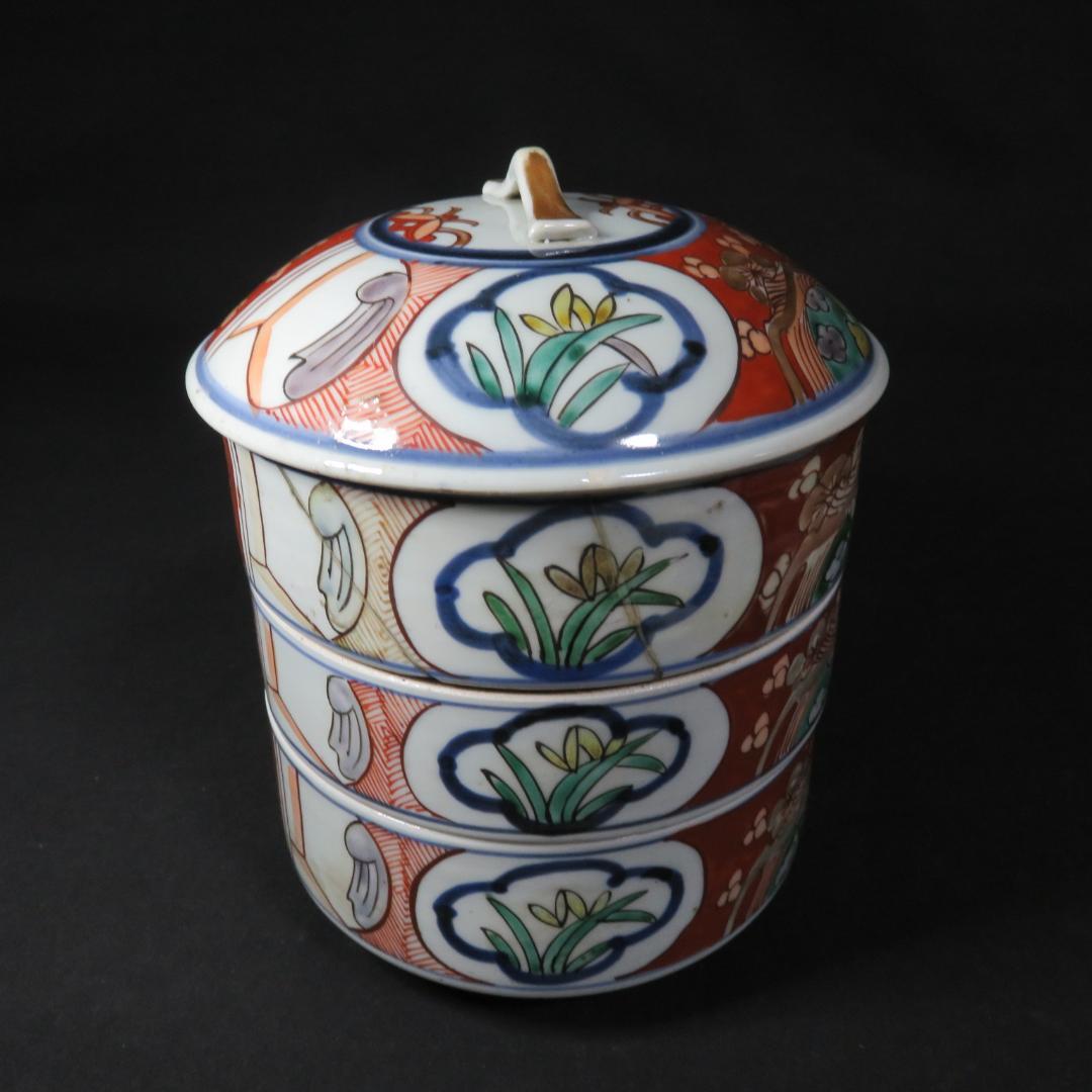 段重 色絵付 赤絵 木箱 訳アリ 一段直し 江戸 おせち 祝席