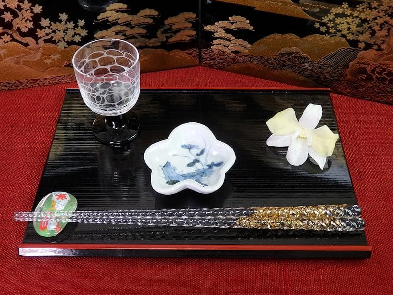 古伊万里　染付　岩に菊の図　梅型変形皿　豆皿　E585AS-CQy