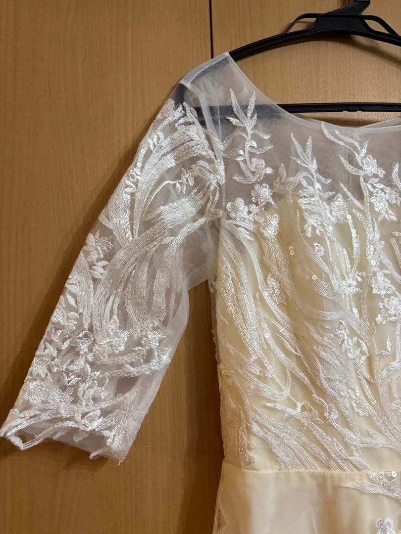 刺繍レース 七分袖 Aラインドレス