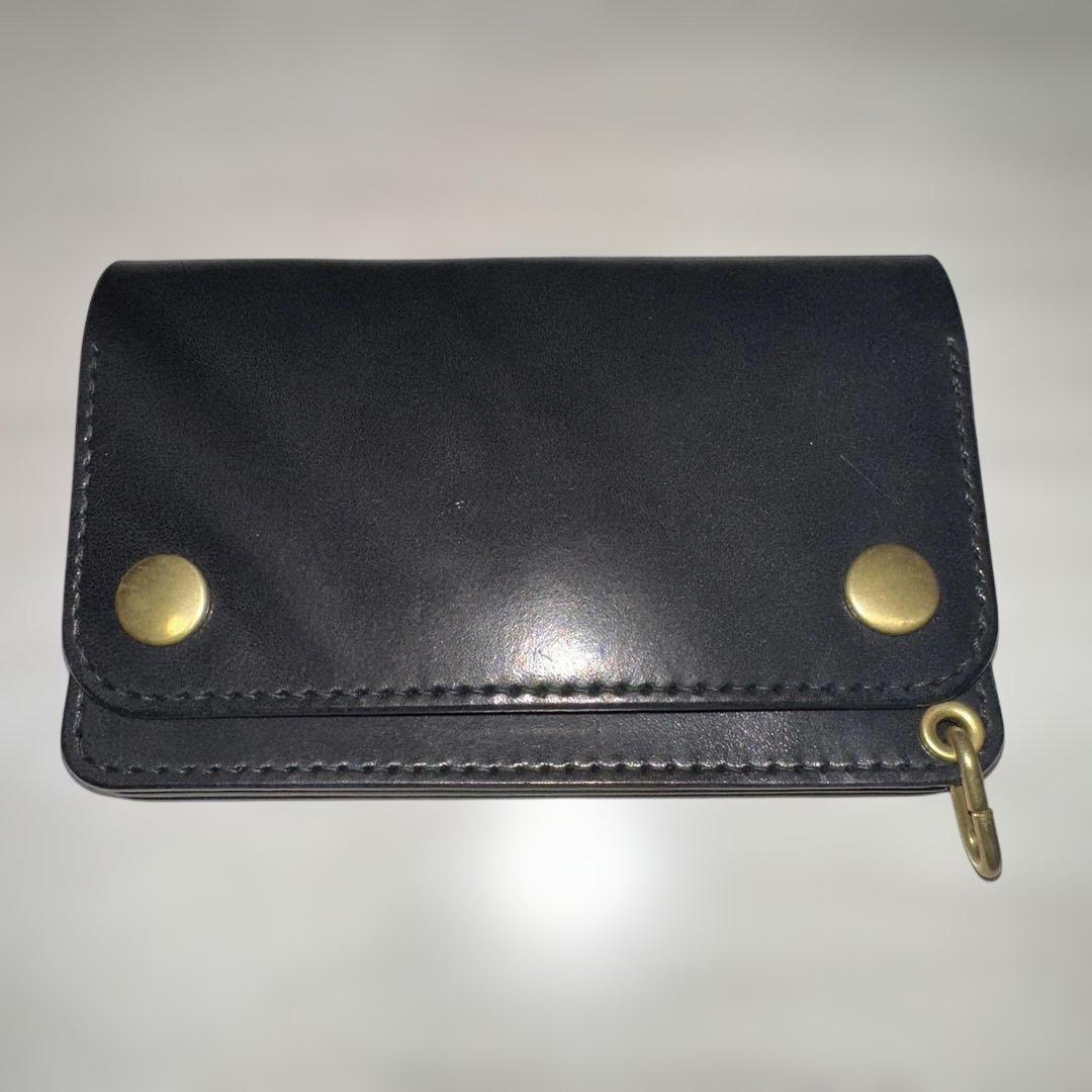 ミドル トラッカーウォレット カスタム 栃木レザー サドルレザー 黒 真鍮