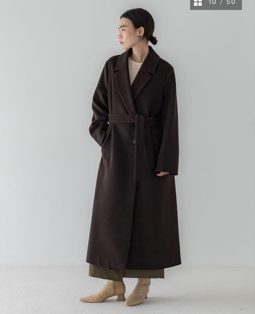 Crewre アジャスタブルウールロングコート ダークブラウン　サイズ1