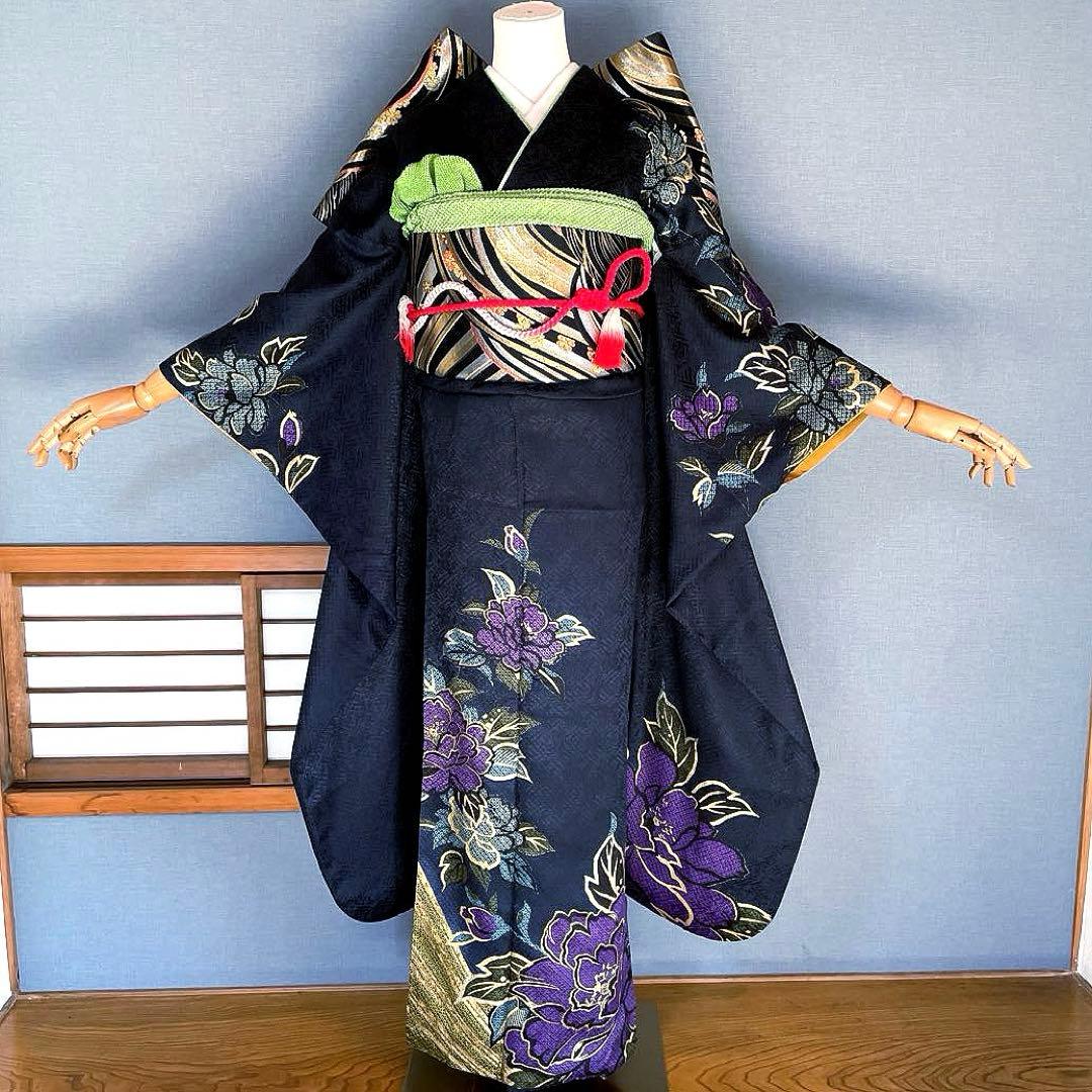 振袖フルセット　高身長　紋意匠に絞り　手描き友禅　成人式振袖　振袖