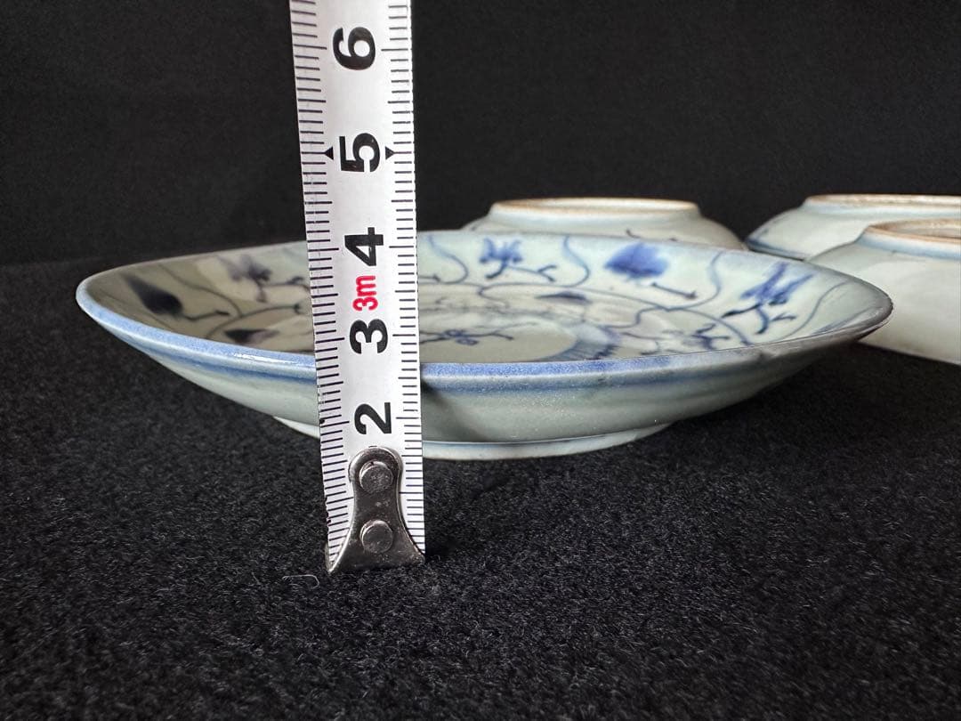 中国美術　清時代　唐草染付皿5枚セット　古美術 骨董品 青花 染付 ①