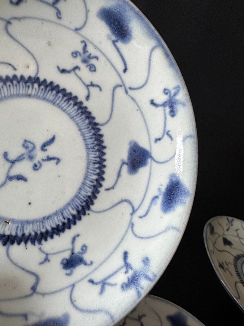 中国美術　清時代　唐草染付皿5枚セット　古美術 骨董品 青花 染付 ①