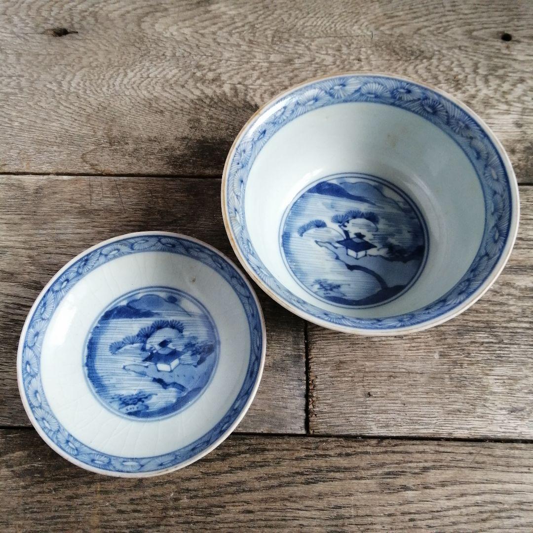 古伊万里　染付色絵蓋付茶碗　江戸中期